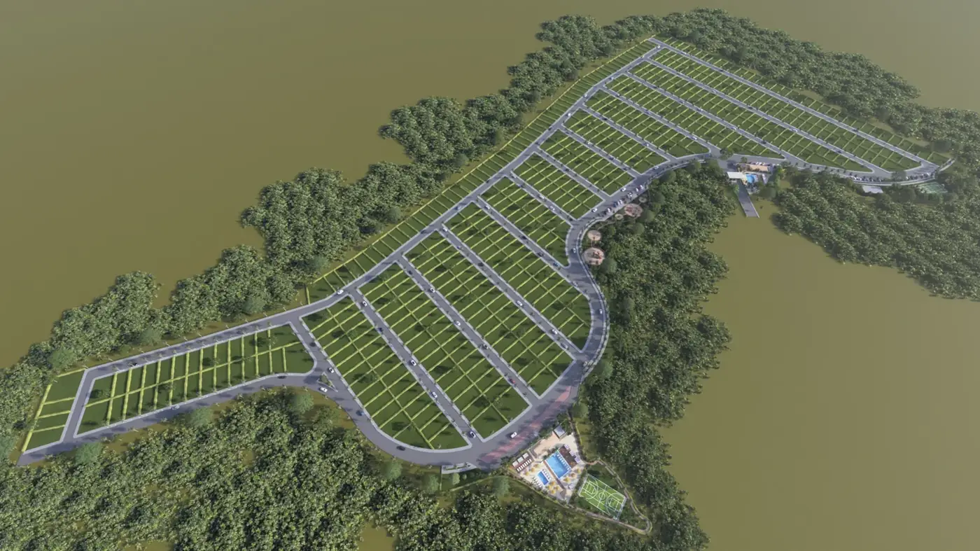 Master plan del condominio con la distribución de manzanas y lotes